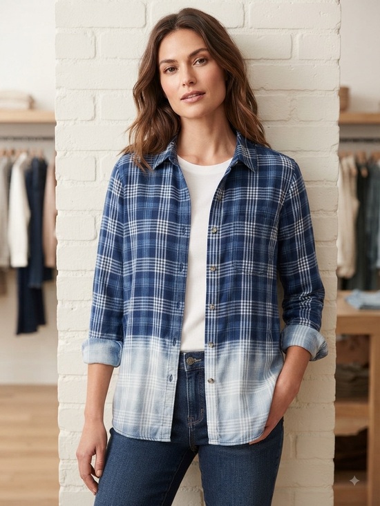 J. Jill Tops - J JILL Ombré Plaid Button Down Shirt XL 25” p2p Blue EUC